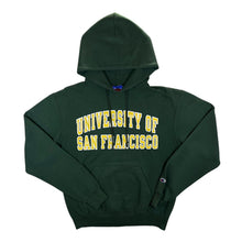 Load image into Gallery viewer, Champion UNIVERSITY OF SAN FRANCISCO College Spellout Graphic Green Hoodie