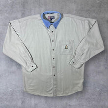 Load image into Gallery viewer, Vintage Chaps Ralph Lauren Blue Denim Collar Beige Long Sleeve Button-Up Cotton Shirt