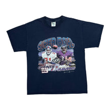 Load image into Gallery viewer, Vintage M&O Knits (2001) NFL SUPER BOWL XXXV "Giants Vs. Ravens" Football Logo Spellout Graphic T-Shirt