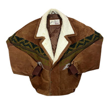 Load image into Gallery viewer, Vintage 90's ON TIME Brown Suede Leather Aztec Patterned Knit Panel Bomber Jacket