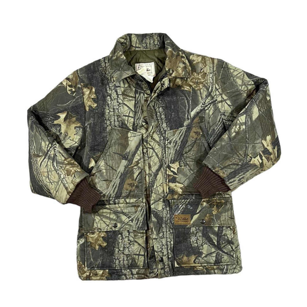 Vintage WALLS Made In USA Woodlands Camo Camouflage Print Hunting Fishing Outdoor Padded Jacket