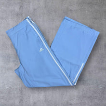 Load image into Gallery viewer, Adidas Three Stripe Mini Logo Baby Blue Straight Leg Tracksuit Bottoms