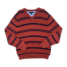 Load image into Gallery viewer, TOMMY HILFIGER Embroidered Mini Logo Striped V-Neck Sweater Jumper