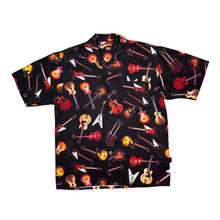 Load image into Gallery viewer, Early 00's GIBSON TOUR WEAR By Dragonfly Guitar All-Over Print Patterned Polyester Open Collar Shirt