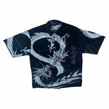 Load image into Gallery viewer, Early 00's Bunker New York Gothic Y2K Dragon All-Over Print Black Short Sleeve Shirt