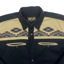 Load image into Gallery viewer, Atlas For Men Aztec Embroidered Cowboy Western Black Cotton Long Sleeve Shirt
