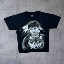 Load image into Gallery viewer, Early 00’s Rock Eagle Native American Wolf Animal Graphic Black T-Shirt