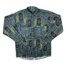 Load image into Gallery viewer, Vintage International Waters Crazy Abstract Patterned Green Long Sleeve Flannel Shirt