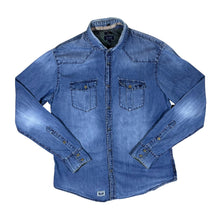 Load image into Gallery viewer, AJ ARMANI JEANS "Slim" Western Style Blue Denim Removable Collar Popper Long Sleeve Shirt