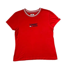 Load image into Gallery viewer, TOMMY JEANS Tommy Hilfiger Logo Spellout Graphic Striped Trim Cotton T-Shirt