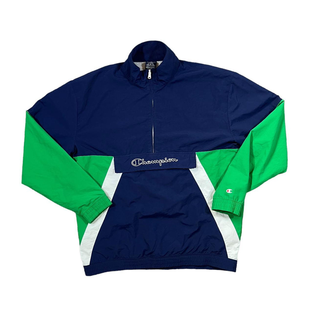 CHAMPION Colour Block Logo Spellout Graphic 1/2 Zip Pullover Windbreaker Jacket
