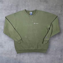 Load image into Gallery viewer, Vintage Champion Embroidered Mini Spellout Khaki Green Distressed Sweatshirt