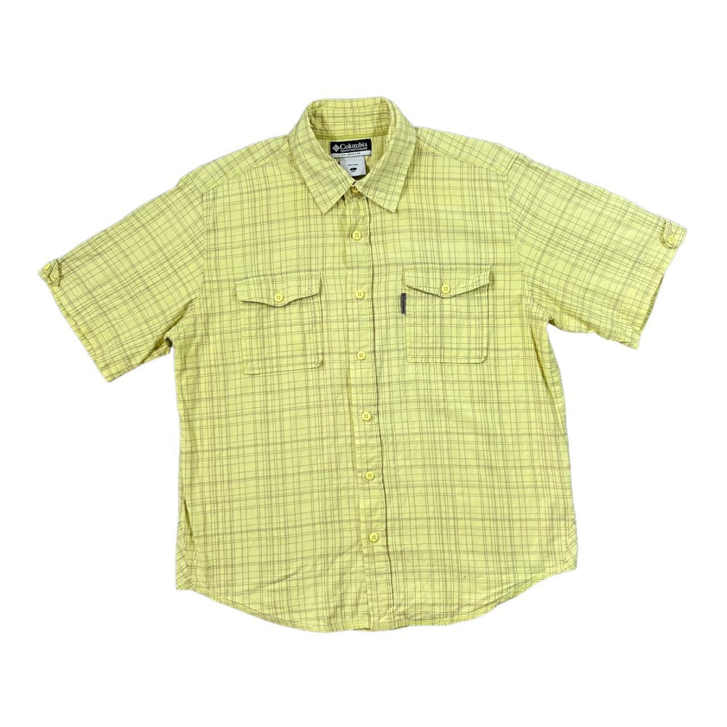 COLUMBIA SPORTSWEAR Classic Yellow Plaid Check Short Sleeve Cotton Shirt