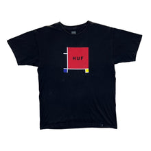 Load image into Gallery viewer, HUF Skater Streetwear Abstract Logo Spellout Graphic Black T-Shirt