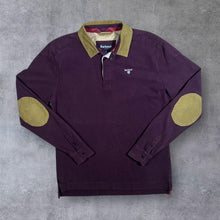 Load image into Gallery viewer, Barbour Embroidered Logo Corduroy Cord Trim Burgundy Long Sleeve Rugby Polo Shirt
