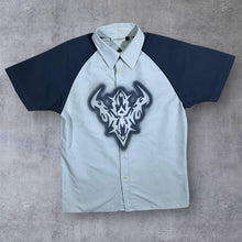 Load image into Gallery viewer, Early 00's Clockhouse Gothic Y2K Tribal Motif Grey Mix Short Sleeve Shirt
