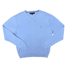 Load image into Gallery viewer, Tommy Hilfiger Classic Blue Mini Logo Cotton V-Neck Sweater Jumper