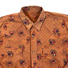 Load image into Gallery viewer, Vintage Floral Patterned Cowboy Western Popper Orange Long Sleeve Cotton Shirt