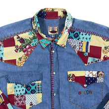 Load image into Gallery viewer, Vintage 90's Biscote Cowboy Western Floral Patterned Popper Long Sleeve Shirt