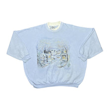 Load image into Gallery viewer, Vintage 90's ESSENTIAL NEEDS Snowy Winter Village Scene Graphic Double Collared Sweatshirt