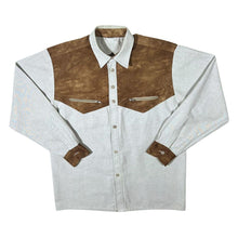 Load image into Gallery viewer, Cowboy Western Style Suede Effect Panel Linen Blend Long Sleeve Shirt