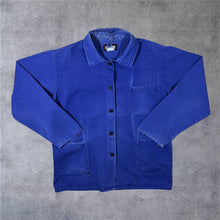 Load image into Gallery viewer, Vintage French Chore Worker Style Blue Cotton Button Distressed Jacket