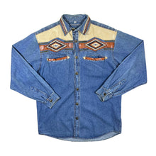 Load image into Gallery viewer, Vintage FORBIDDEN Cowboy Western Leather Panel Denim Long Sleeve Shirt