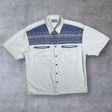 Load image into Gallery viewer, Vintage John Baner Cowboy Western Aztec Patterned Cream Blue Short Sleeve Shirt