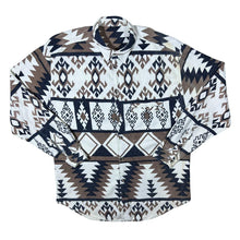 Load image into Gallery viewer, Vintage 90's Aztec Crazy Abstract Patterned White Navy Brown Long Sleeve Flannel Shirt
