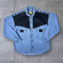 Load image into Gallery viewer, Vintage Shooter Cowboy Western Blue Denim Popper Long Sleeve Cotton Shirt