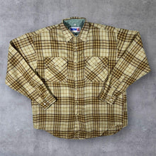 Load image into Gallery viewer, Vintage Viking Beige Brown Plaid Check Long Sleeve Acrylic Cotton Flannel Shirt