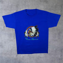 Load image into Gallery viewer, Free Spirit Native American Chieftain Spellout Graphic Blue T-Shirt