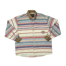Load image into Gallery viewer, Vintage 90's ROCKY MOUNTAIN "Jacksonhole Wyoming" Embroidered Logo Multi Striped Flannel Shirt