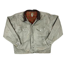 Load image into Gallery viewer, Vintage 90's MARLBORO Flannel Lined Leather Collared Denim Trucker Jacket