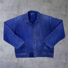 Load image into Gallery viewer, Vintage French Chore Worker Style Faded Blue Heavily Distressed Cotton Jacket