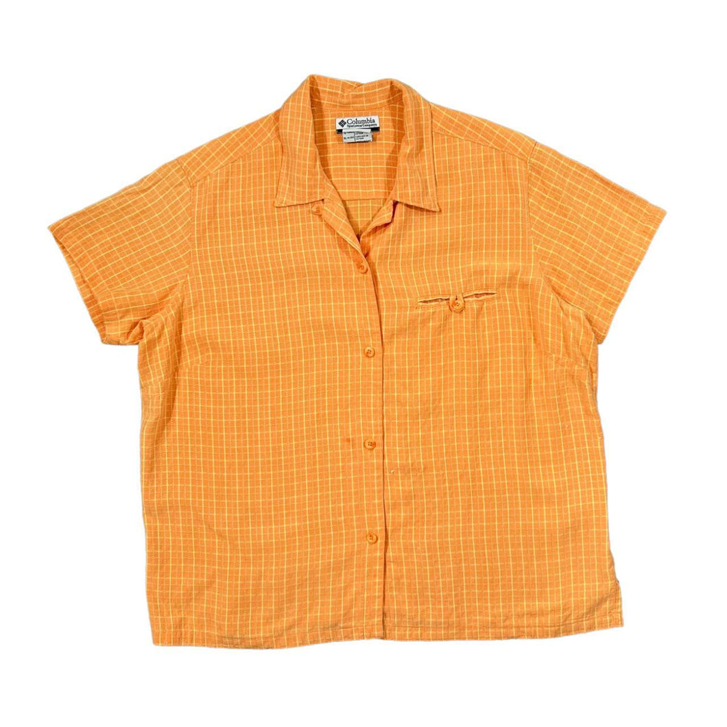 COLUMBIA SPORTSWEAR Classic Orange Check Short Sleeve Polyster Open Collar Shirt