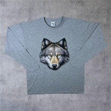 Load image into Gallery viewer, Vintage Wildside Wolf Portrait Animal Wildlife Graphic Long Sleeve Grey T-Shirt