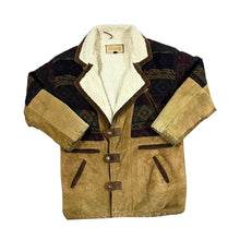 Load image into Gallery viewer, Vintage 90's CHAFER Aztec Pattern Woven Panel Suede Leather Fleece Lined Jacket