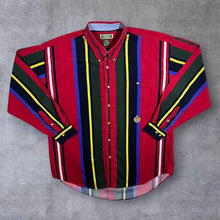 Load image into Gallery viewer, Vintage 90's Hunting Horn Bold Multi Colour Striped Cotton Long Sleeve Button-Up Shirt