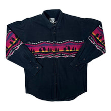 Load image into Gallery viewer, Vintage Express Rider Cowboy Western Patterned Black Long Sleeve Button-Up Cotton Shirt