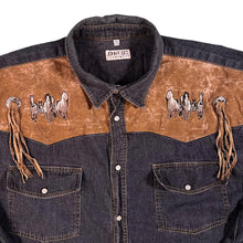 Load image into Gallery viewer, Vintage John F. Gee Cowboy Western Suede Panel Embroidered Popper Long Sleeve Shirt