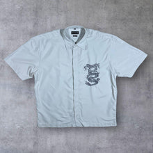Load image into Gallery viewer, Early 00's Much More Embroidered Dragon Gothic Y2K Grey Short Sleeve Shirt