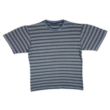 Load image into Gallery viewer, Early 00's Patterned Striped Navy Blue White Yellow Mix Short Sleeve T-Shirt