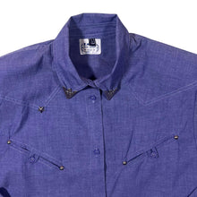 Load image into Gallery viewer, Vintage Emre Cowboy Western Metal Collar Tipped Blue Long Sleeve Shirt