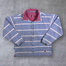 Load image into Gallery viewer, Vintage DEAL Blue White Striped Distressed Zip Sweatshirt Top