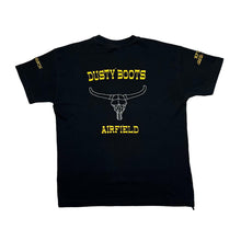 Load image into Gallery viewer, DUSTY BOOTS AIRFIELD Embroidered Cow Skull Souvenir Spellout Graphic T-Shirt