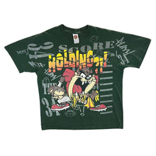 Load image into Gallery viewer, Vintage LOONEY TUNES (1997) "Holding?!!" Taz Football All-Over Print Green T-Shirt