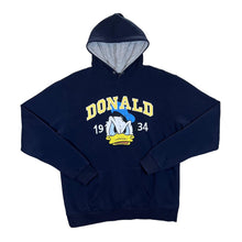 Load image into Gallery viewer, DISNEY "DONALD" Donald Duck Embroidered Spellout Navy Blue Pullover Hoodie
