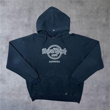 Load image into Gallery viewer, Hard Rock Cafe "Hamburg" Embroidered Souvenir Logo Navy Blue Grey Pullover Hoodie