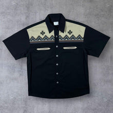Load image into Gallery viewer, Vintage Gortud Cowboy Western Embroidered Aztec Black Short Sleeve Cotton Shirt
